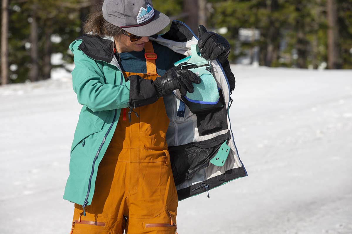 Storing Pomoca skins in Trew Gear jacket pocket